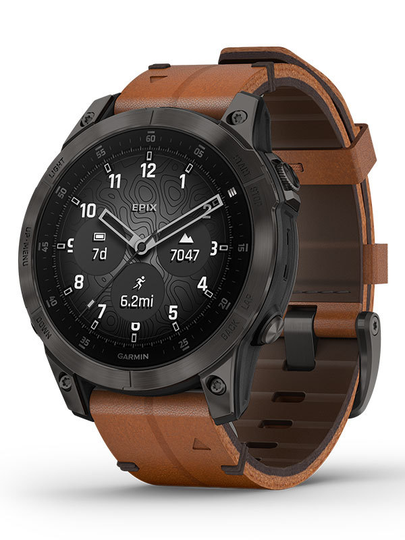 Garmin Epix 2 Sapphire Svart titan med kastanjefärgat läderarmband