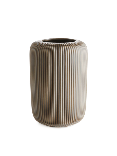 Ridge Terracotta Vase 22 cm - Brown