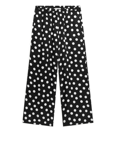 Wide Satin Trousers - Black