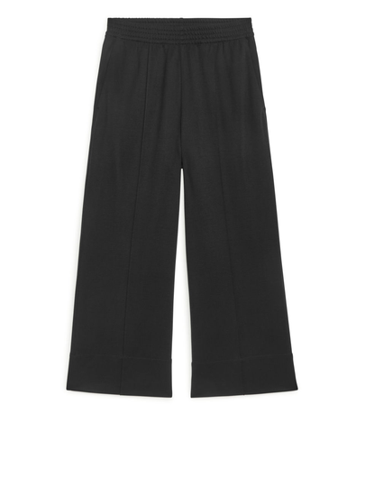 Cropped Wide-Leg Jersey Trousers - Black