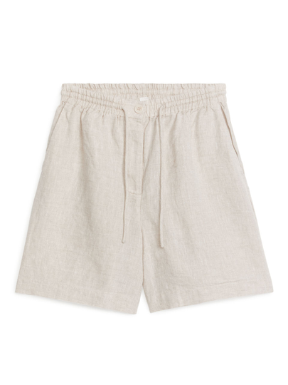 Linen Drawstring Shorts - Beige