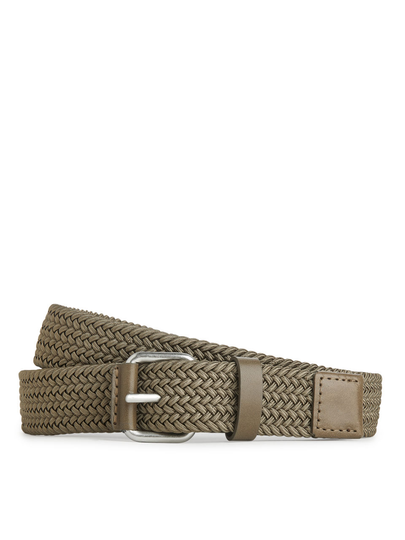 Braided Leather Trimmed Belt - Green