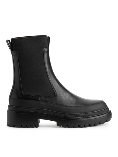 Chunky-Sole Leather Boots - Black