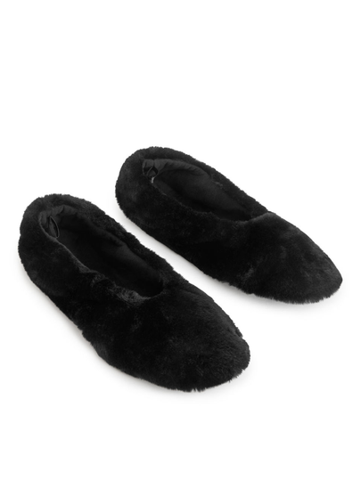 Faux Fur Slippers - Black