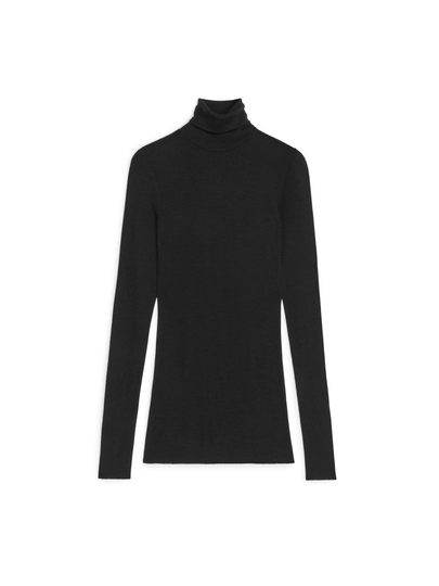 Sheer Merino Wool Roll-Neck - Black