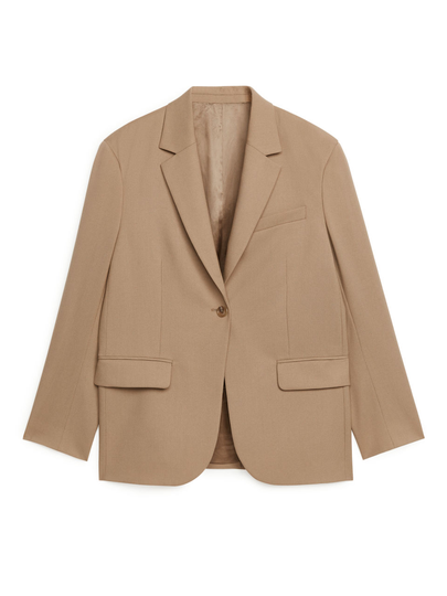 Oversized Wool Hopsack Blazer - Beige