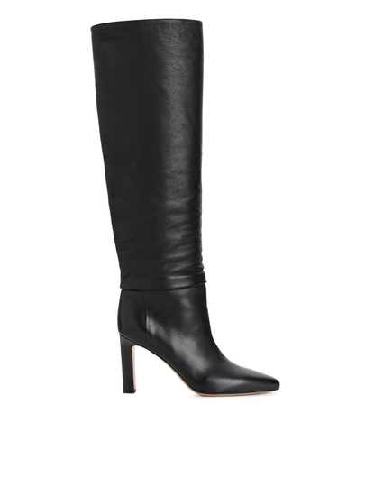 Knee-High Slouch Leather Boots - Black