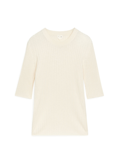 Cotton-Silk Short-Sleeved Top - White
