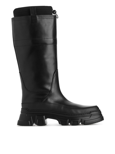 Cuffed Leather Boots - Black