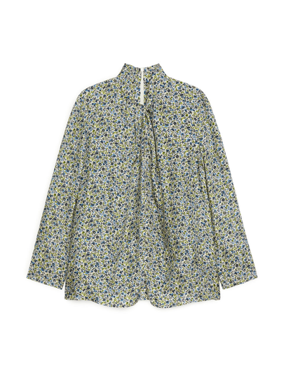 Floral Knot-Detail Blouse - Blue