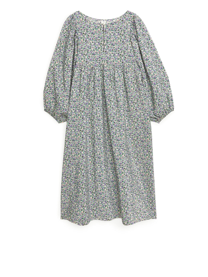 Puff Sleeve Cotton Dress - Green