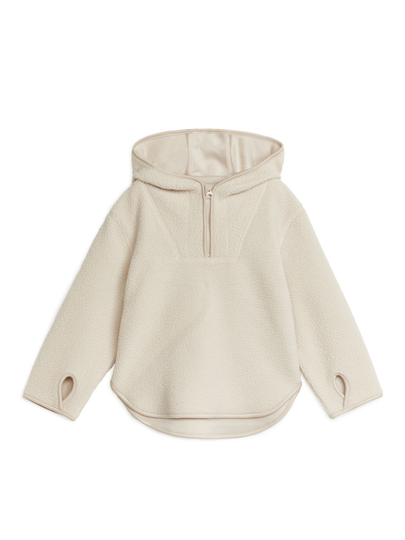 Half-Zip Fleece Hoodie - Beige