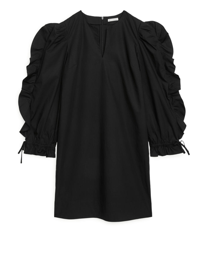 Frilled Shift Dress - Black