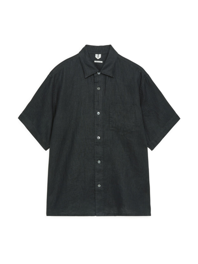 Short-Sleeved Linen Shirt - Black