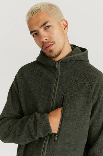 Studio Total Hoodie Pile Zip Hood Grön