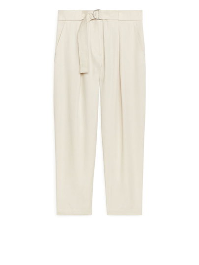 Belted Lyocell Trousers - Beige