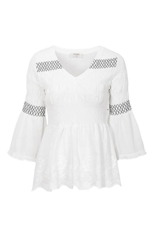 Cream Blus med smocksömmar Vanja Vit
