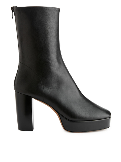 Platform Leather Boots - Black