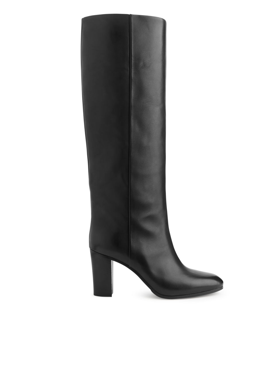 Wide-Shaft Leather Boots - Black