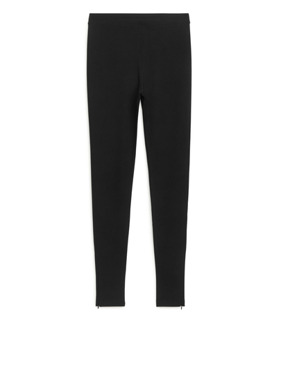 Zip-Detailed Jersey Leggings - Black
