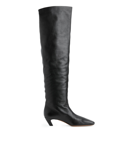 Over-The-Knee Leather Boots - Black