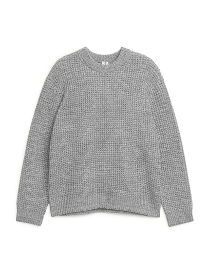 Waffle-Knit Jumper - Grey