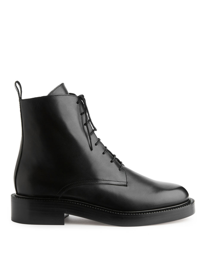 Lace Up Leather Boots - Black
