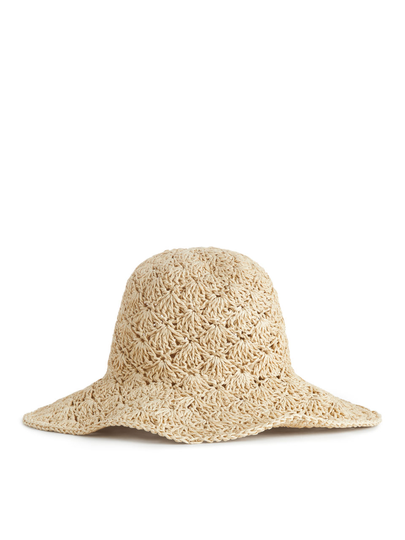 Crochet Straw Hat - Beige