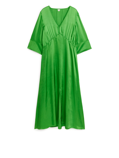 V-Neck Midi Dress - Green