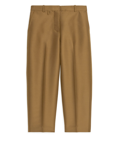 Lyocell-Wool Satin Trousers - Beige