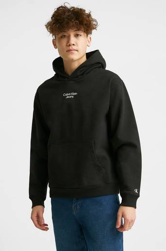 Calvin Klein Hoodie Stacked Logo Relaxed Hoodie Svart