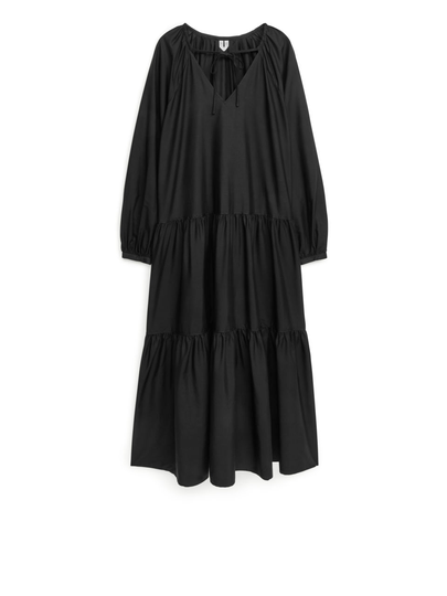 Lyocell Blend Tier Dress - Black