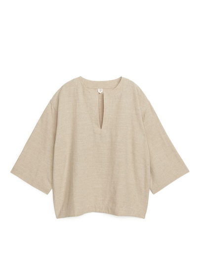 Textured Linen Blend Shirt - Beige