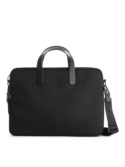Leather-Trimmed Commuter Briefcase - Black