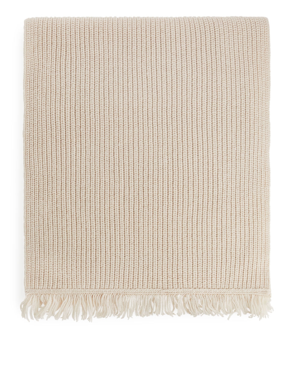 Knitted Wool Blend Scarf - Beige