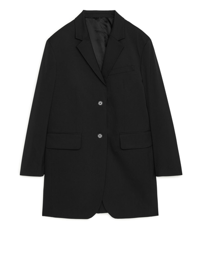 Wool Blend Blazer Coat - Black