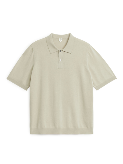 Cotton Silk Polo Shirt - Beige