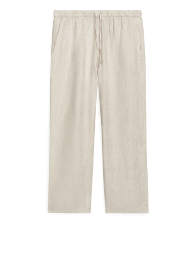 Elastic-Waist Linen Trousers - Beige