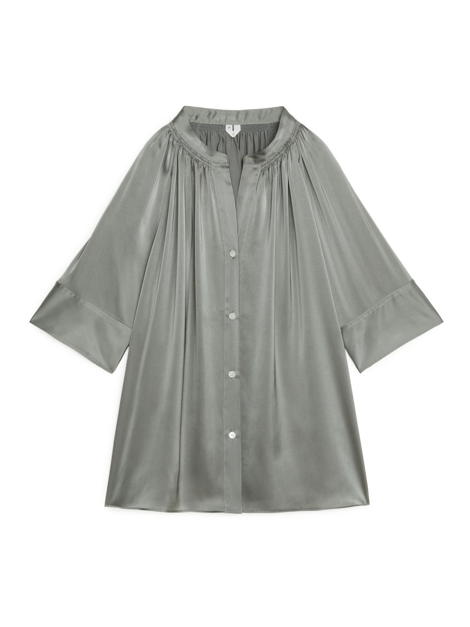 Short-Sleeve Satin Blouse - Green
