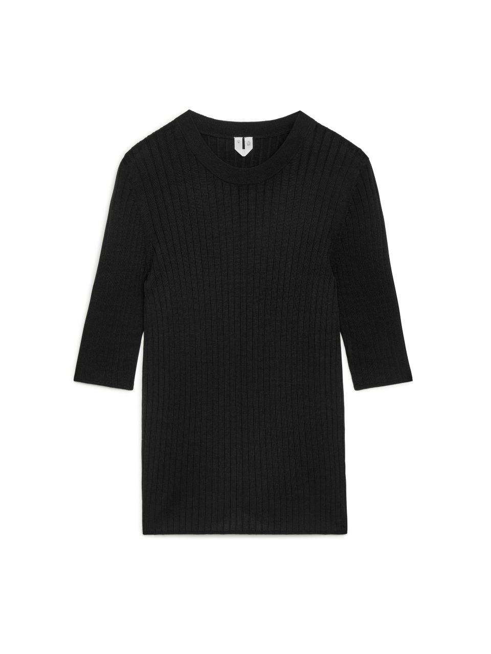 Cotton-Silk Short-Sleeved Top - Black