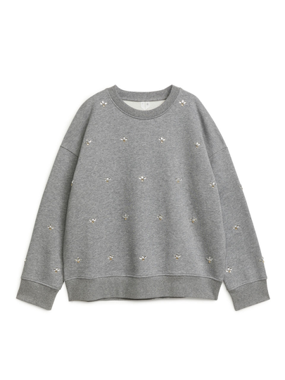 Rhinestone Embellished Sweatshirt - Grey