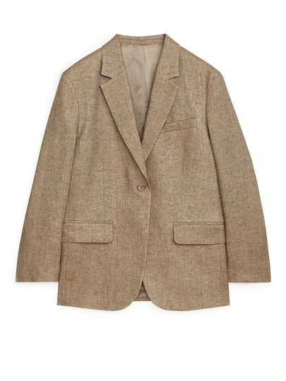Oversized Linen Blend Blazer - Yellow