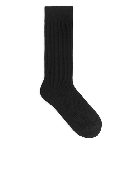 Fine-Knit Wool Socks - Black