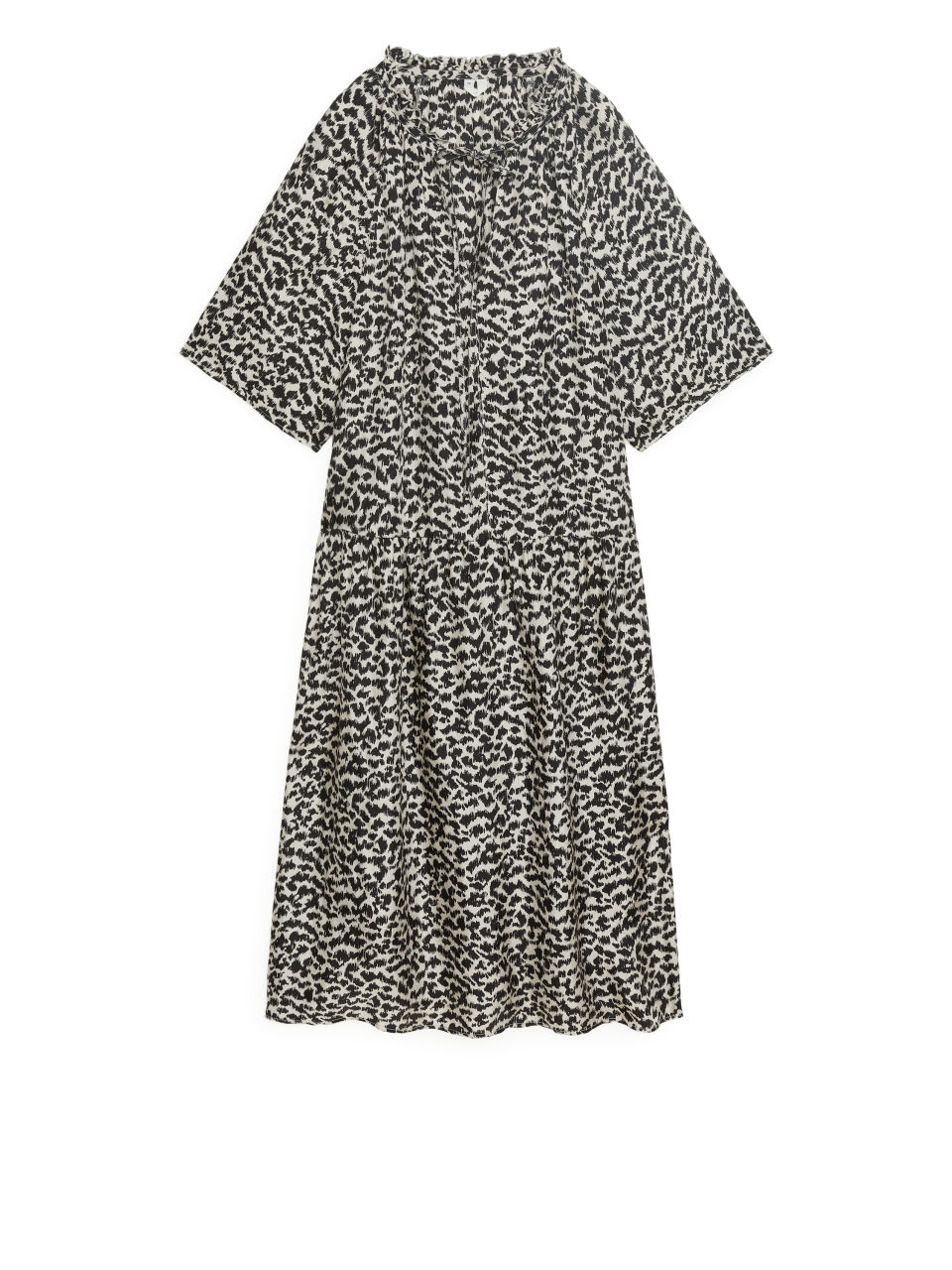 Printed A-Line Dress - Beige