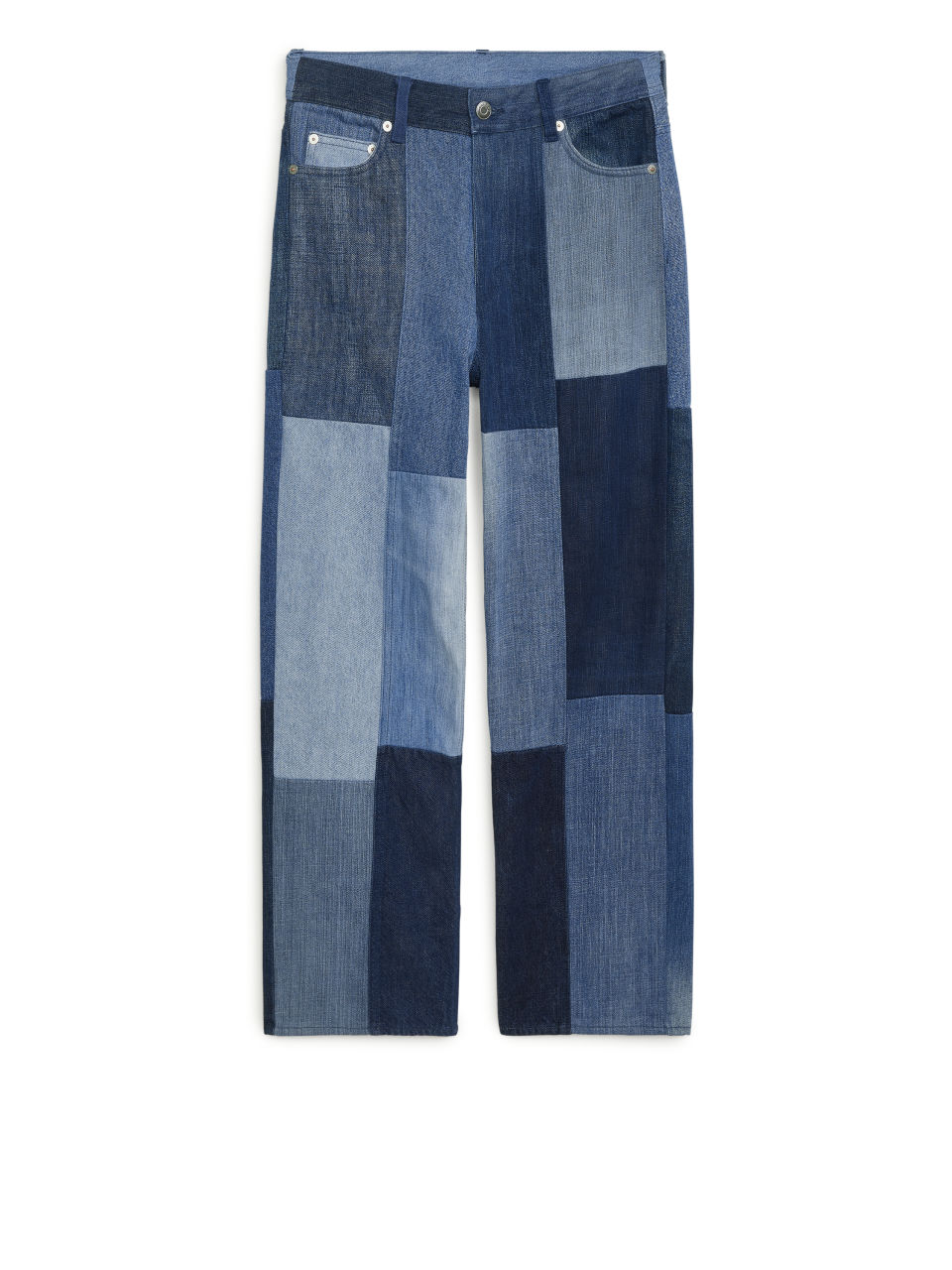 STRAIGHT CROPPED Patchwork Denim Jeans - Blue