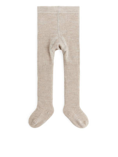Ribbed Wool Baby Tights - Beige
