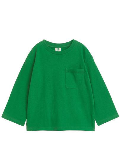 Linen-Blend Long Sleeve T-Shirt - Green