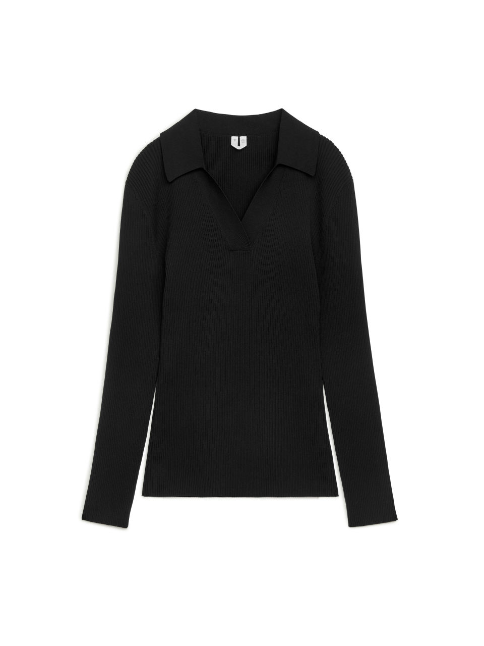 Rib Knit Polo Jumper - Black