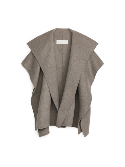 Double-Face Wool Cape - Brown