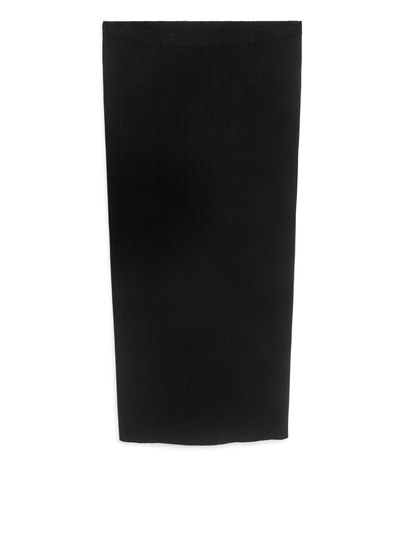 Rib-Knit Skirt - Black